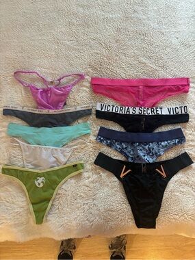 Victoria's Secret Lace Satin Cotton Multi Color Thong Panty Bundle Size L-XL